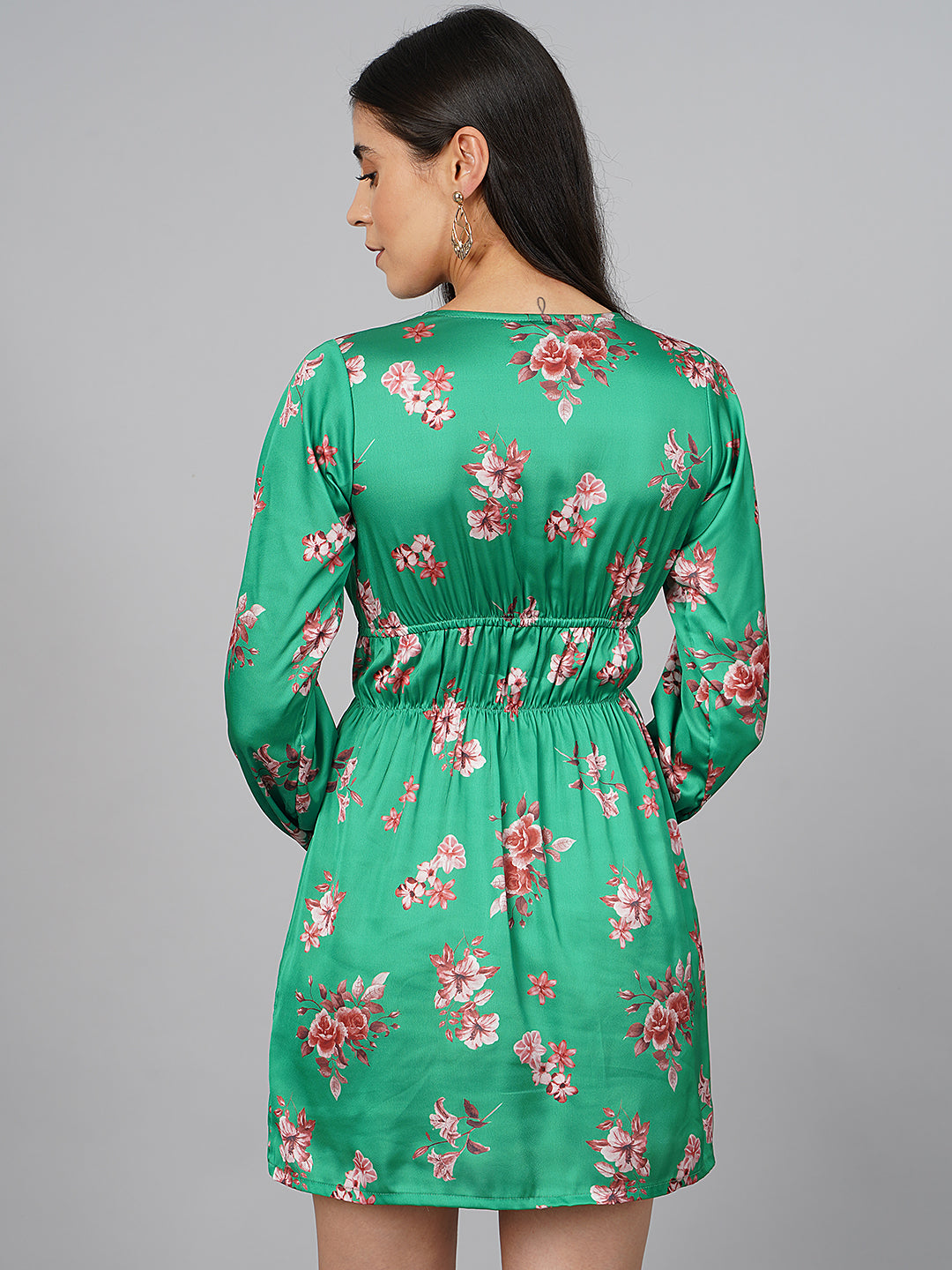 SCORPIUS Satin Green Printed Dress