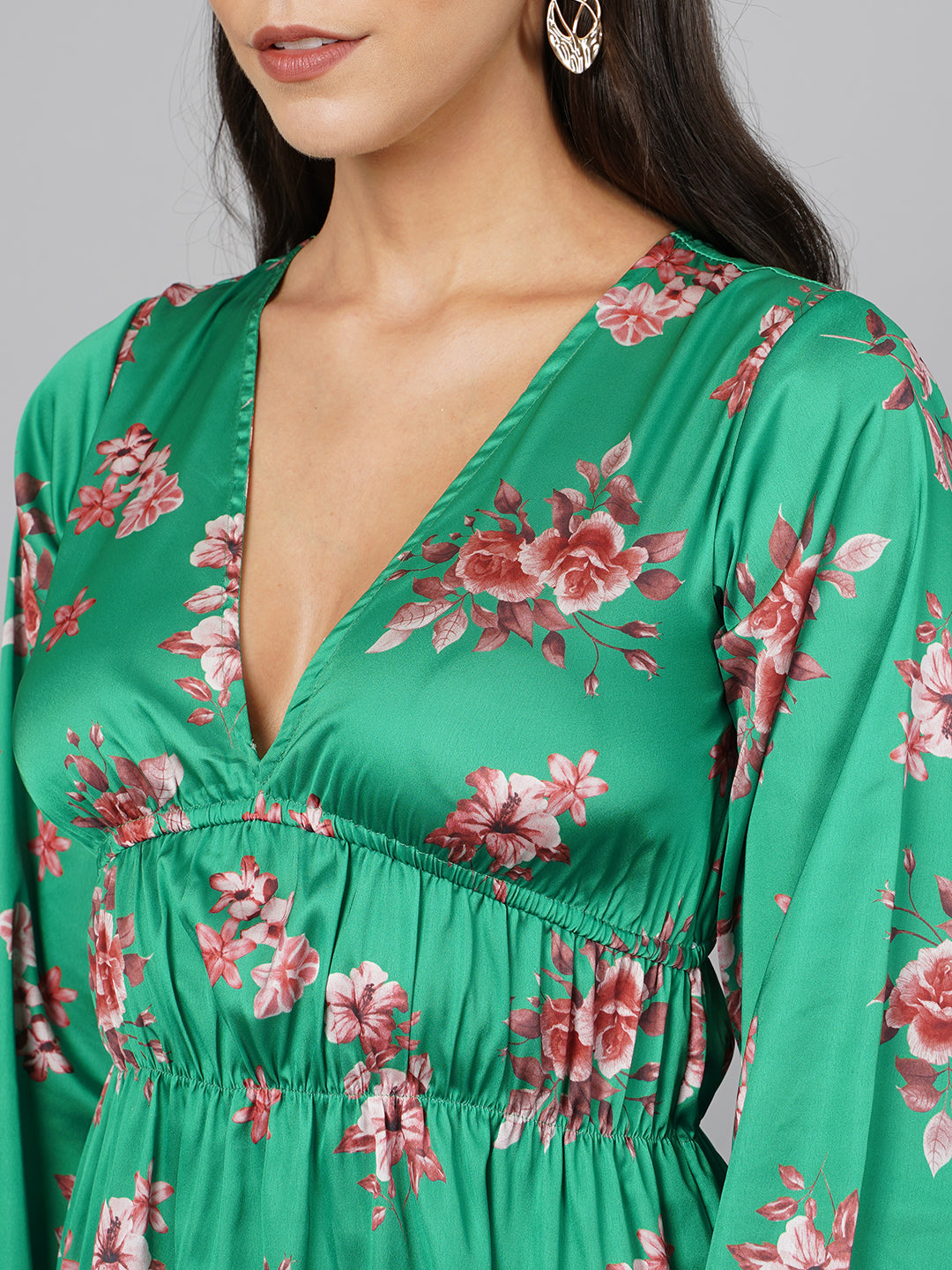 SCORPIUS Satin Green Printed Dress
