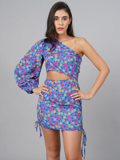 SCORPIUS Blue Floral Party Dress