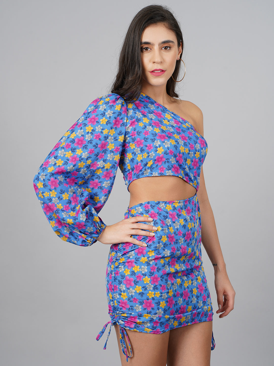 SCORPIUS Blue Floral Party Dress