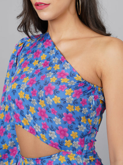 SCORPIUS Blue Floral Party Dress