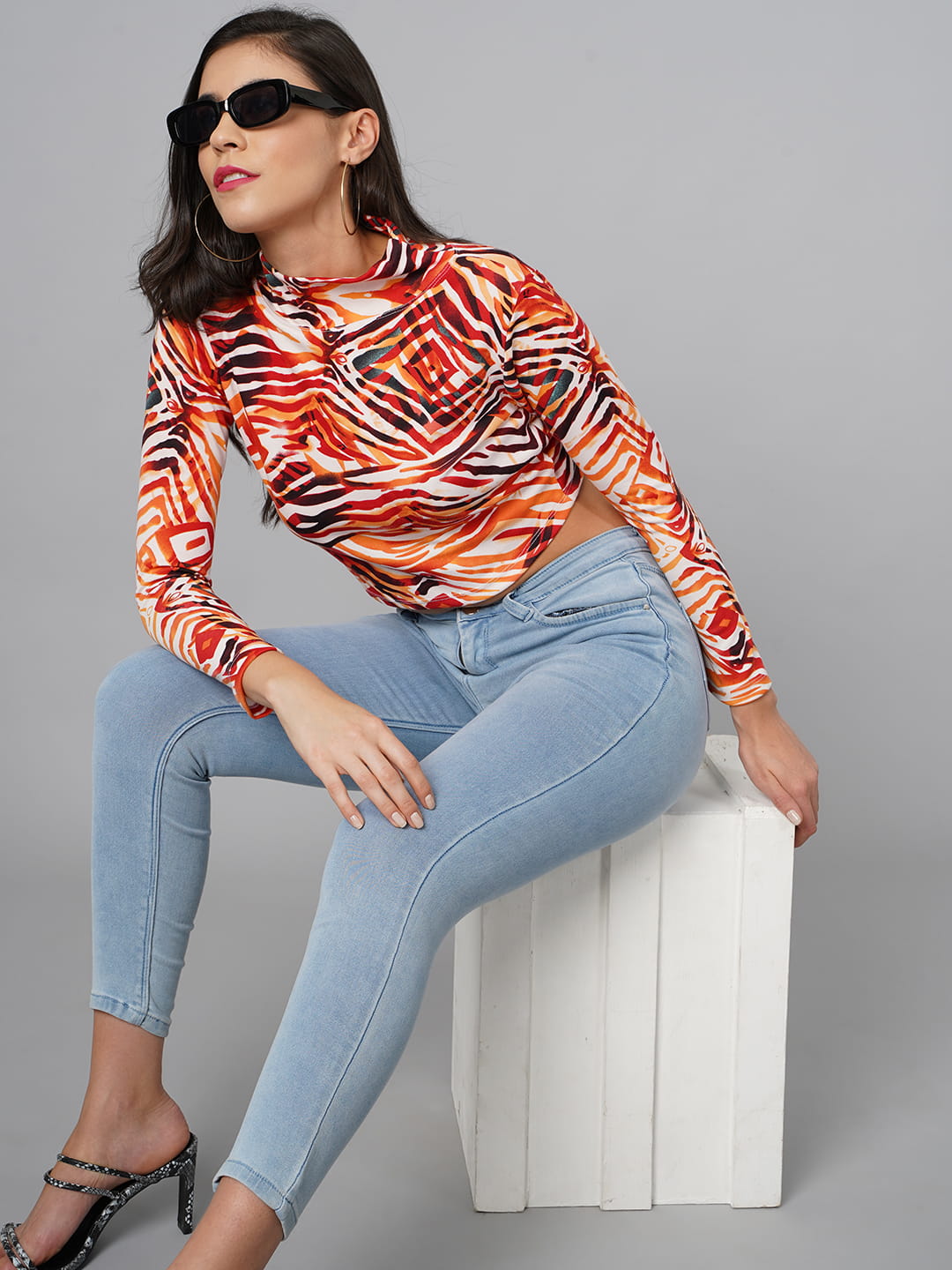 SCORPIUS Orange Printed High Neck Top