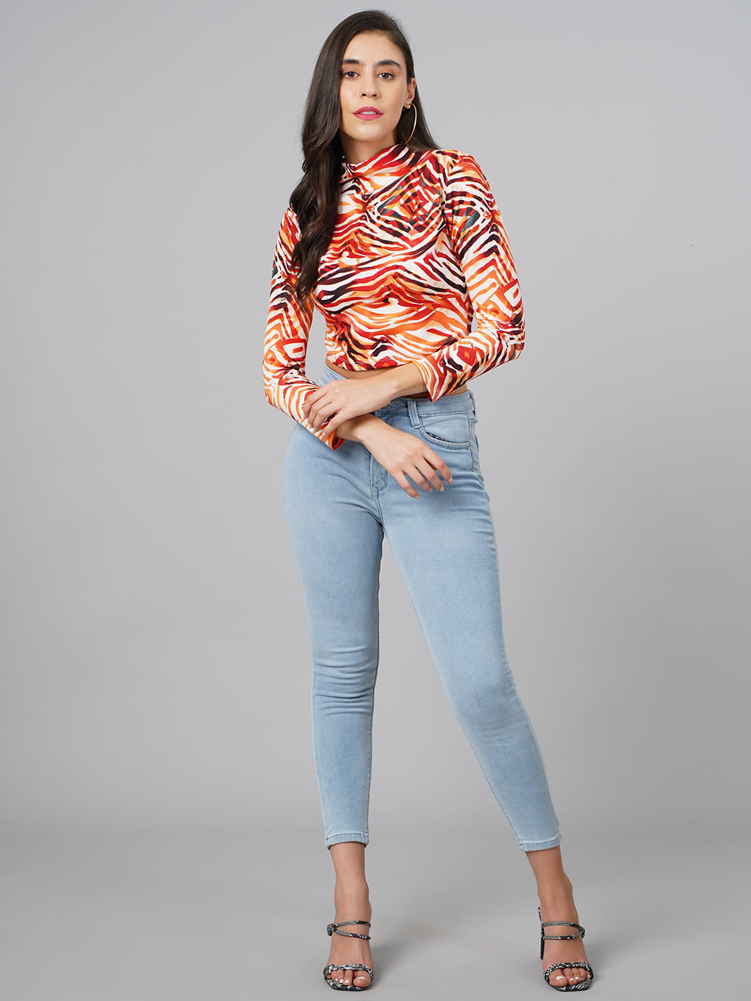 SCORPIUS Orange Printed High Neck Top