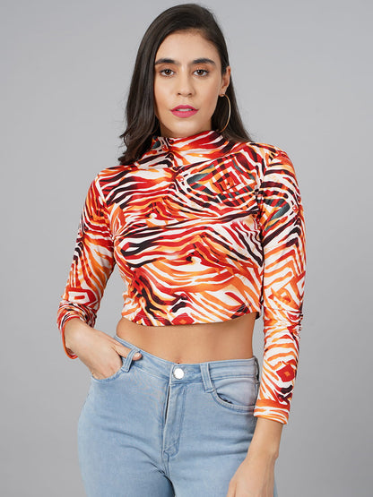 SCORPIUS Orange Printed High Neck Top