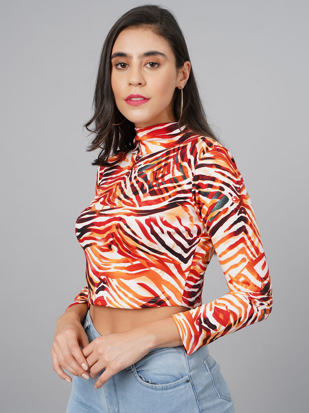 SCORPIUS Orange Printed High Neck Top