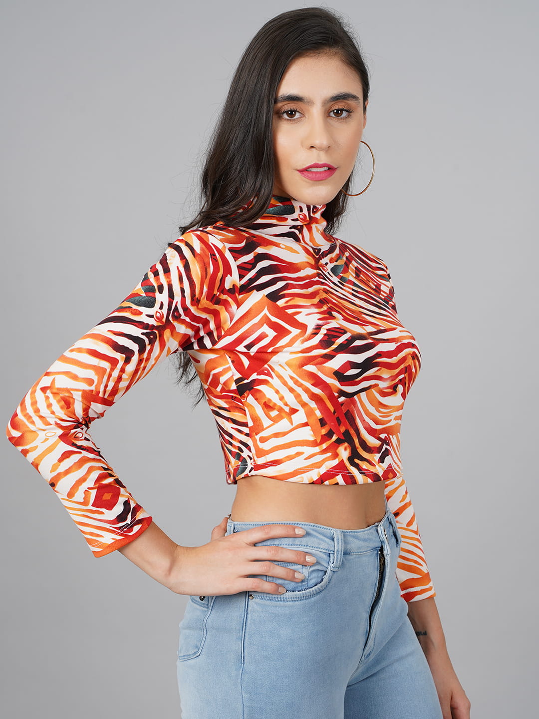 SCORPIUS Orange Printed High Neck Top