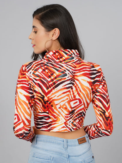 SCORPIUS Orange Printed High Neck Top