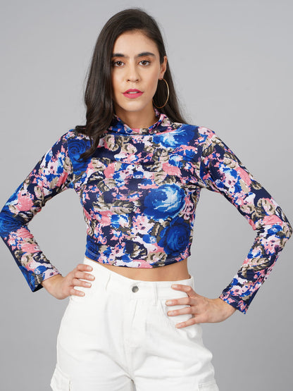 SCORPIUS Blue Printed High Neck Top