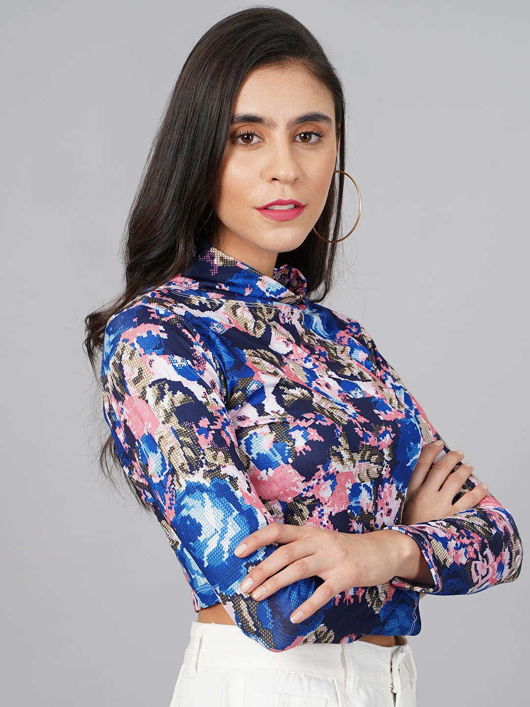 SCORPIUS Blue Printed High Neck Top