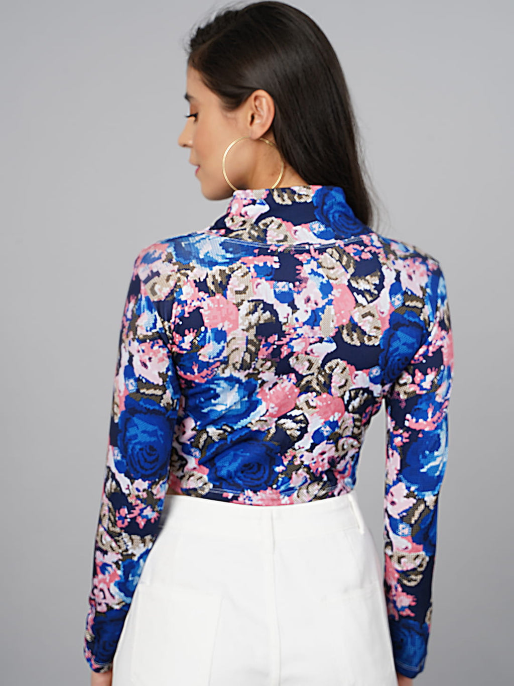 SCORPIUS Blue Printed High Neck Top
