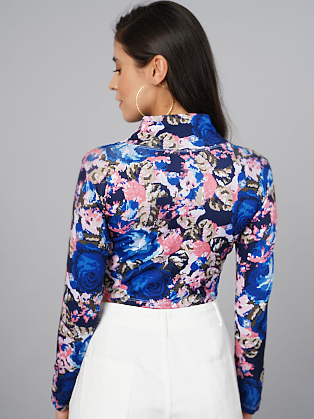 SCORPIUS Blue Printed High Neck Top