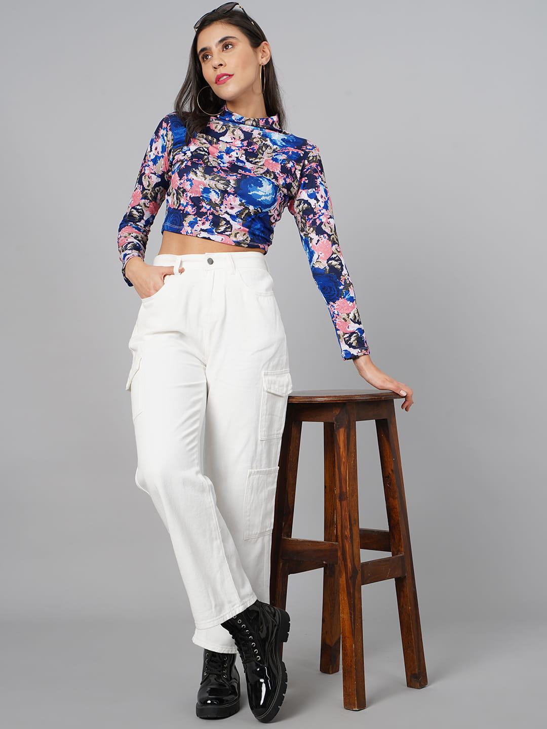 SCORPIUS Blue Printed High Neck Top