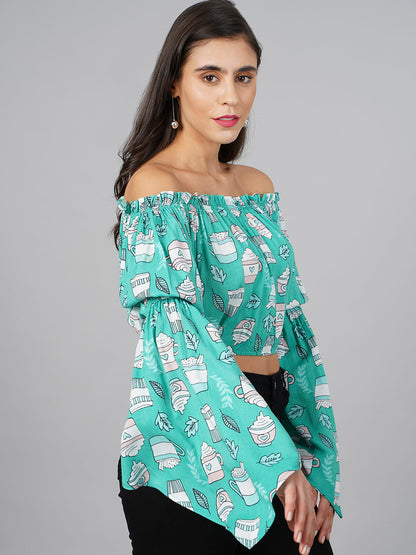 SCORPIUS Sea Green Printed Top