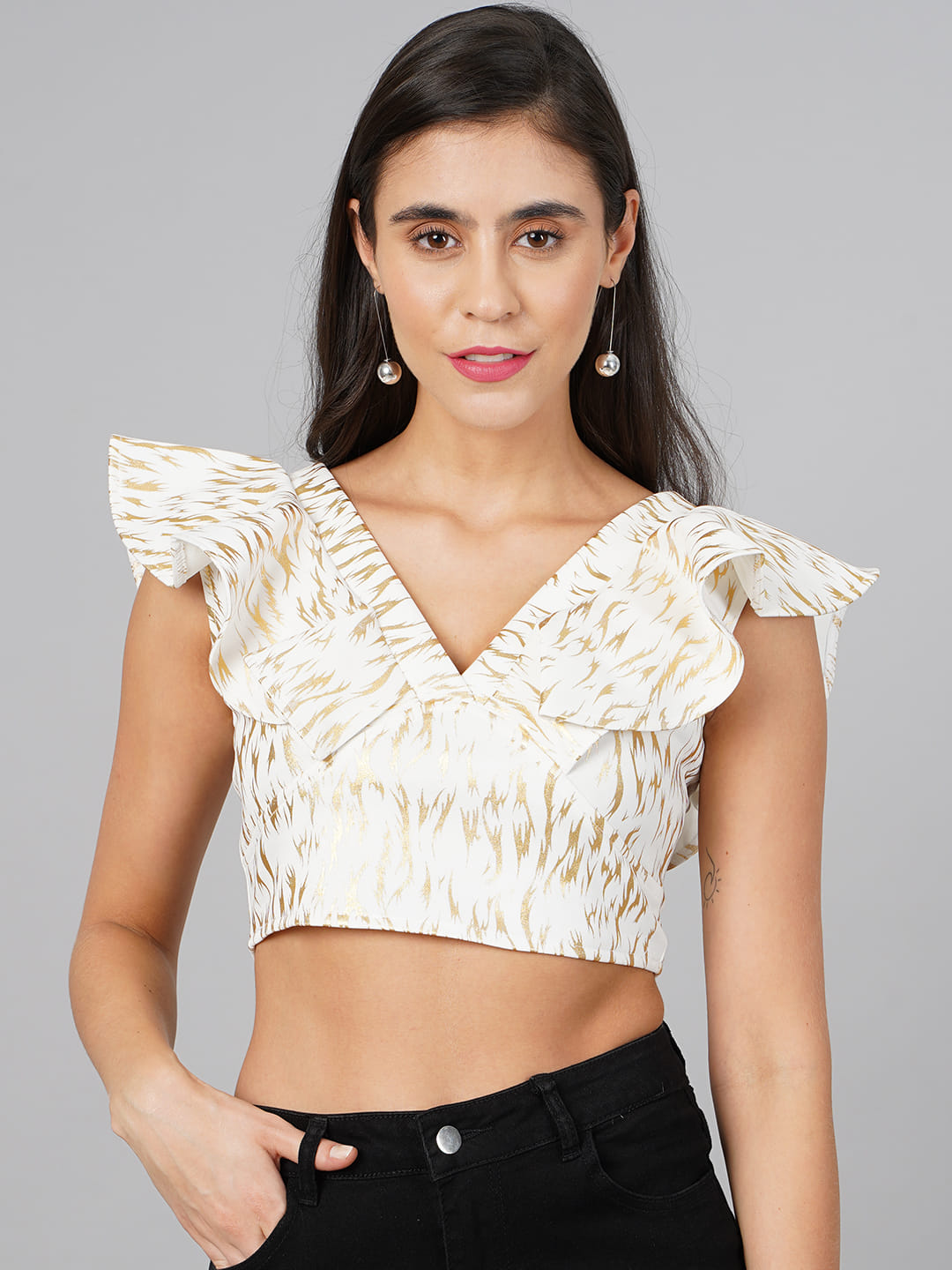SCORPIUS White & Gold Frill Top