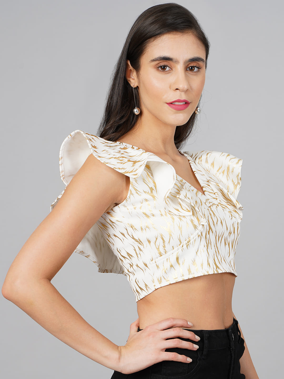 SCORPIUS White & Gold Frill Top