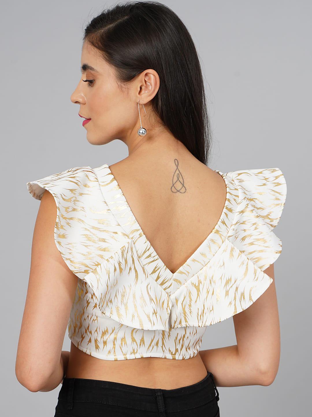 SCORPIUS White & Gold Frill Top