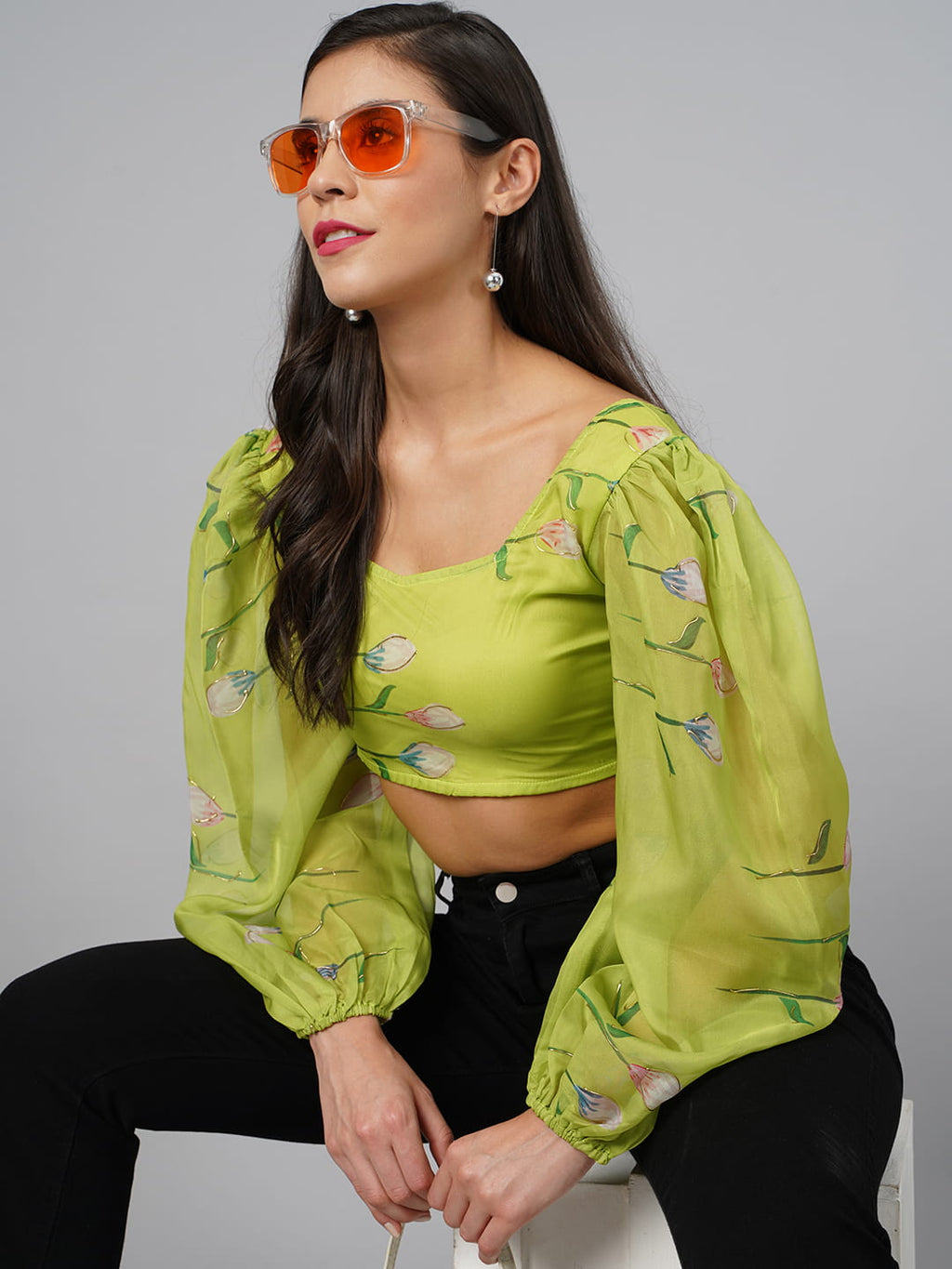 SCORPIUS Parrot Green Offshoulder Top