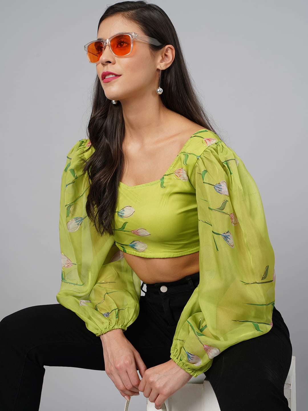 SCORPIUS Parrot Green Offshoulder Top