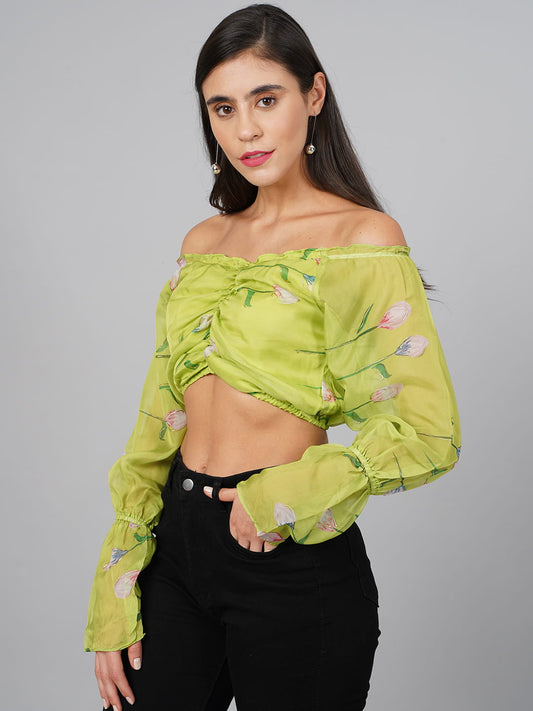 SCORPIUS Parrot Green Offshoulder Top