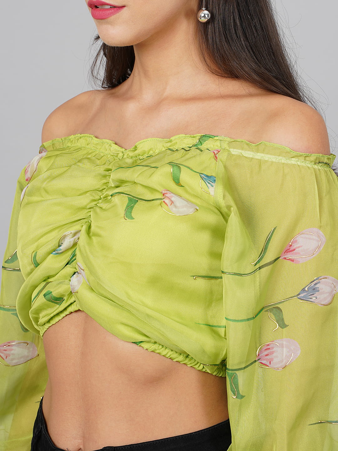 SCORPIUS Parrot Green Offshoulder Top