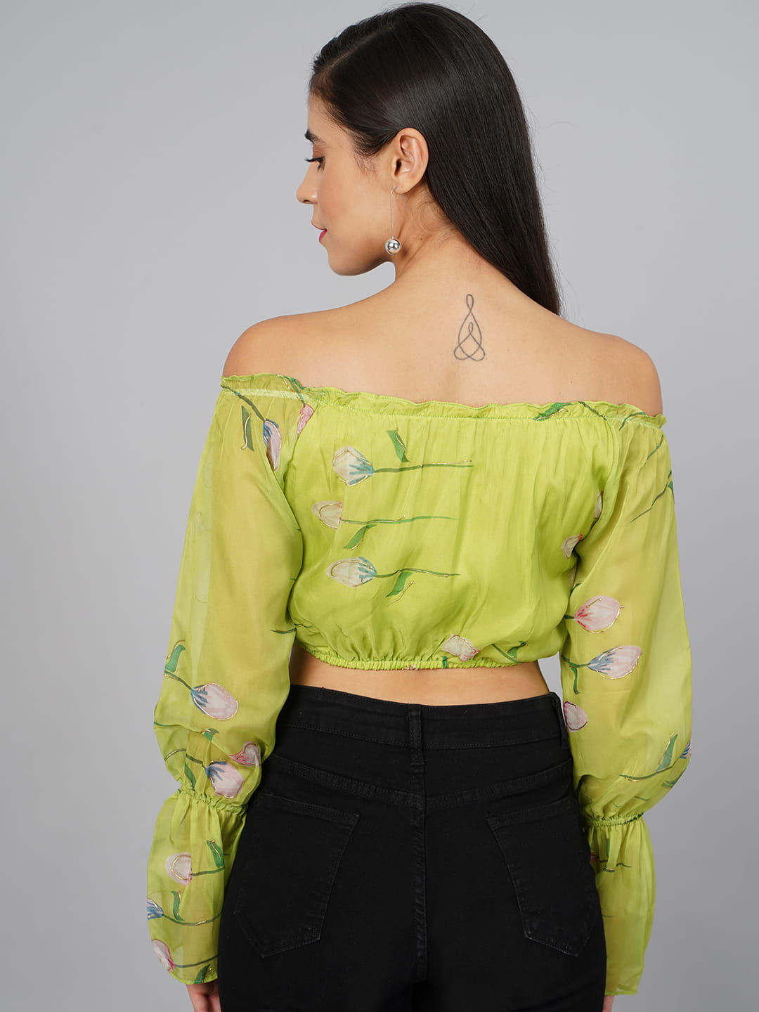 SCORPIUS Parrot Green Offshoulder Top