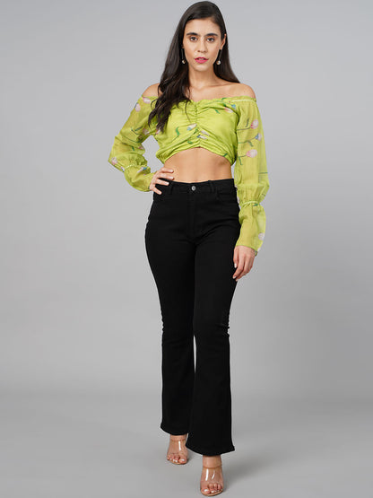 SCORPIUS Parrot Green Offshoulder Top