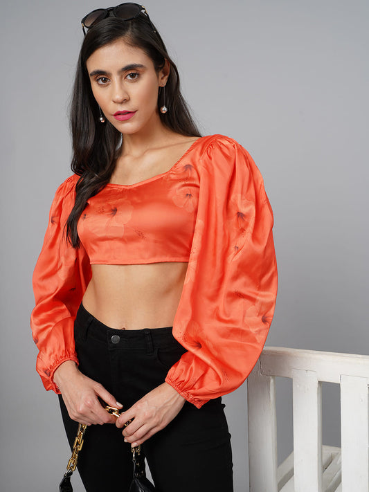 SCORPIUS Orange Floral knot Top