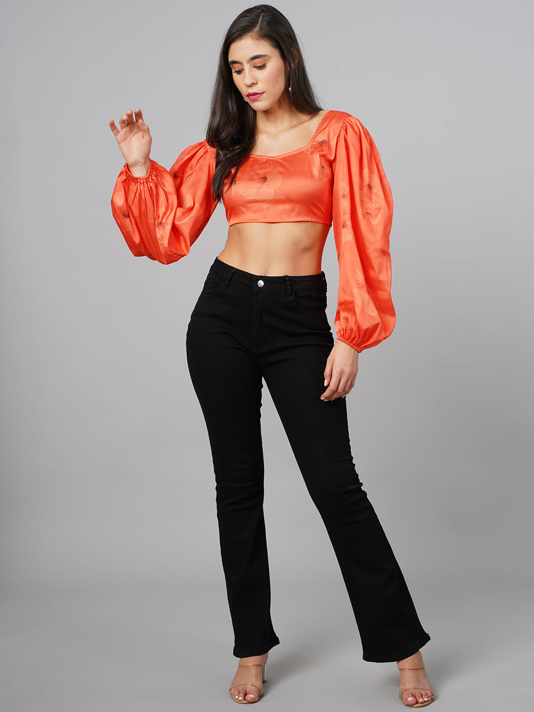 SCORPIUS Orange Floral knot Top