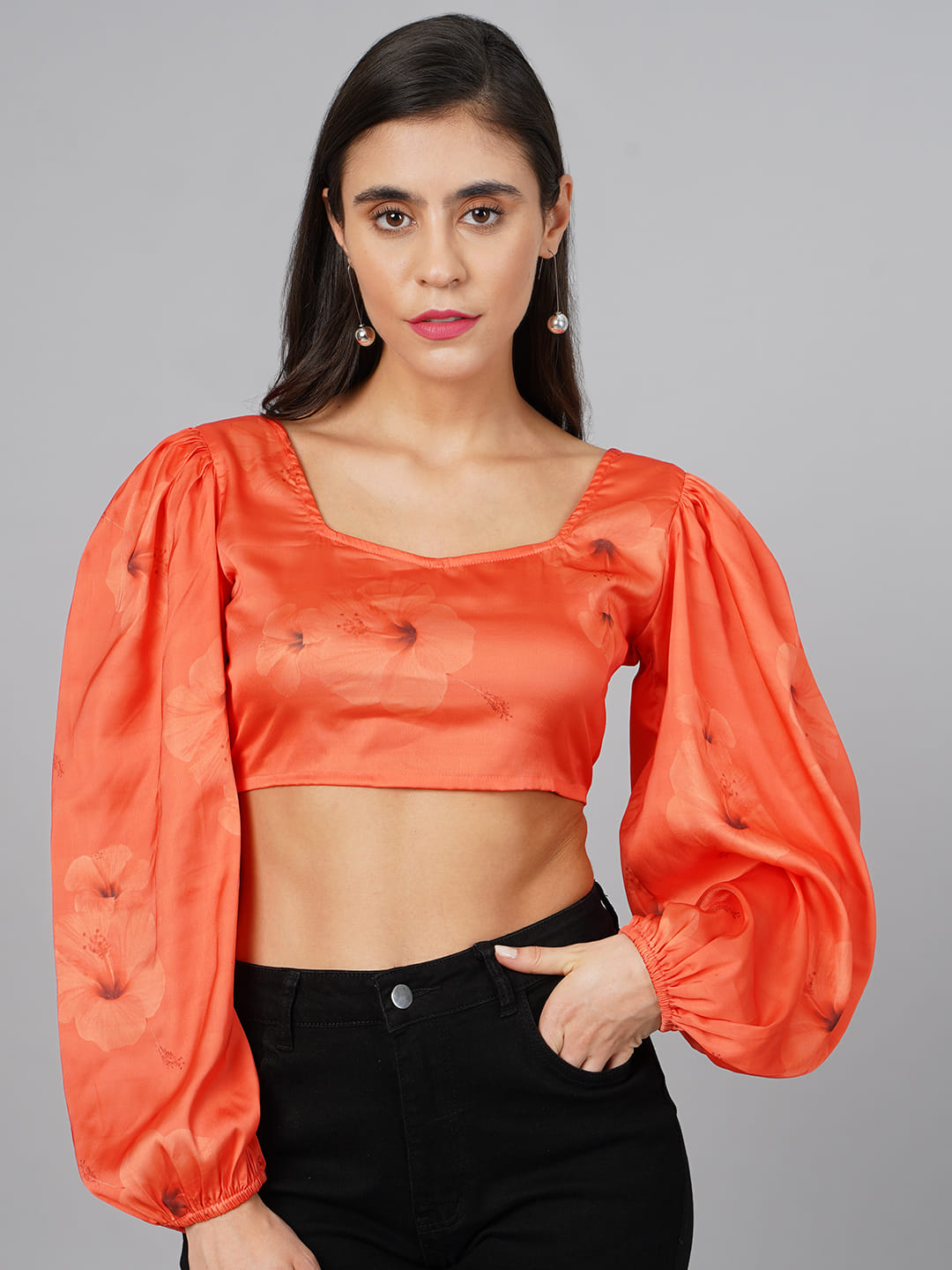 SCORPIUS Orange Floral knot Top