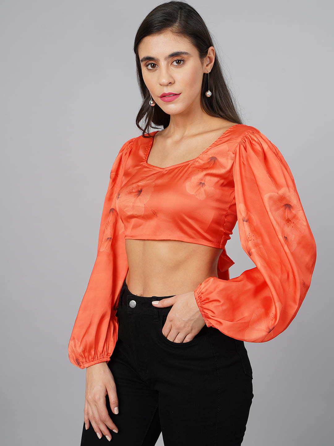 SCORPIUS Orange Floral knot Top