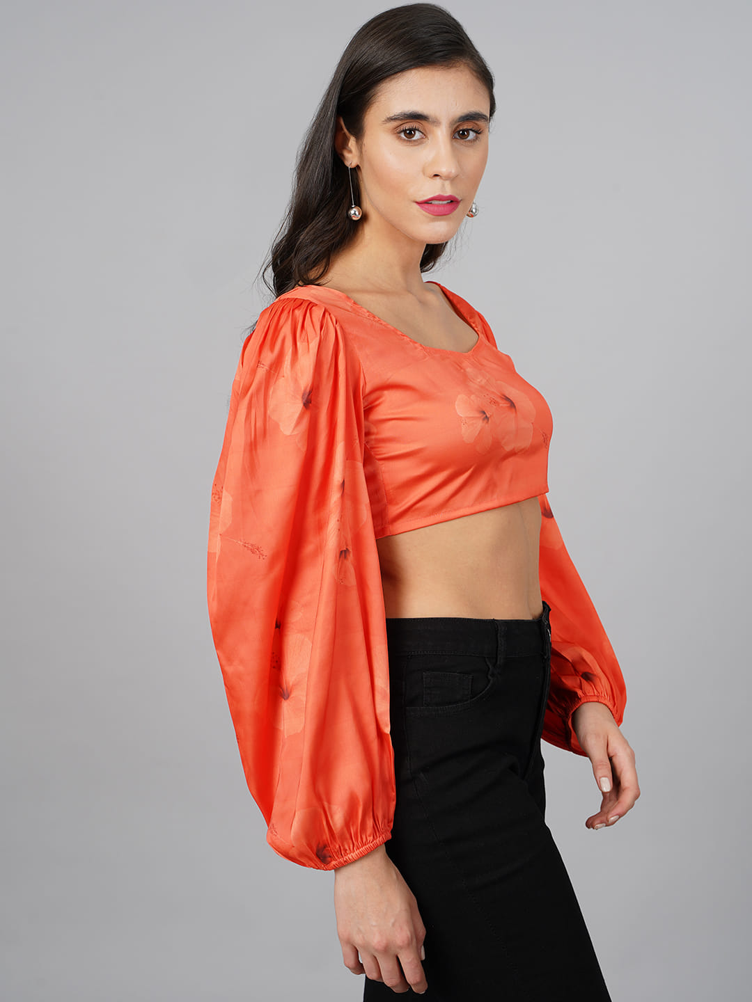 SCORPIUS Orange Floral knot Top