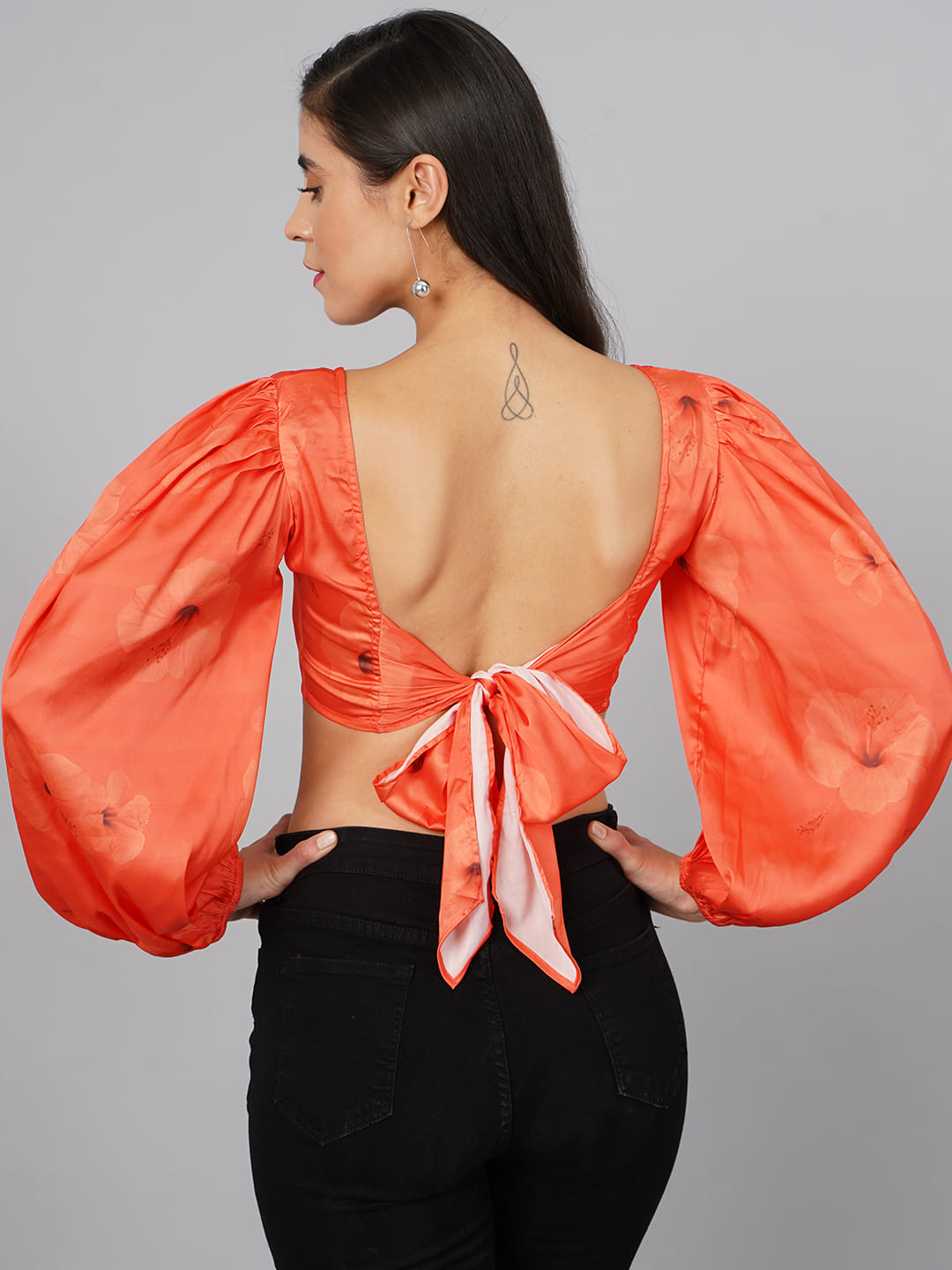 SCORPIUS Orange Floral knot Top