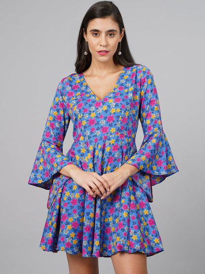 SCORPIUS Blue Floral Dress