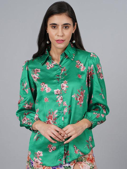 SCORPIUS Satin Green Printed Shirt
