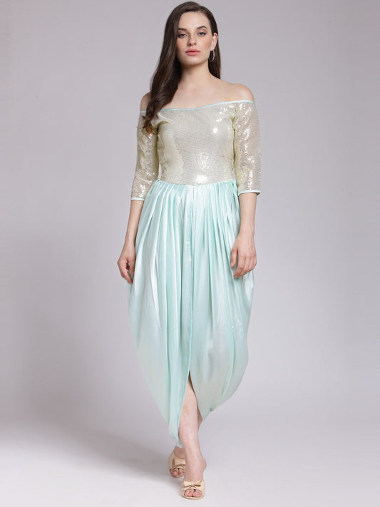 Green Sequins Satin Dress