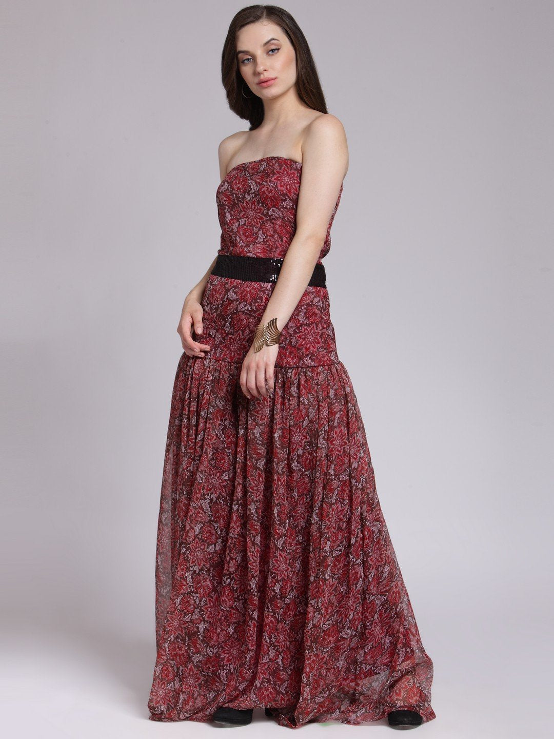 Marron Printed Dress