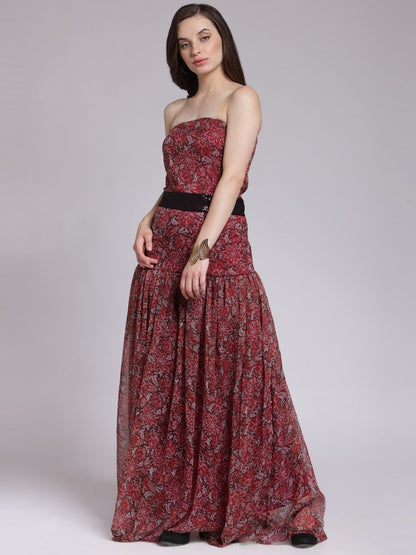 Marron Printed Dress