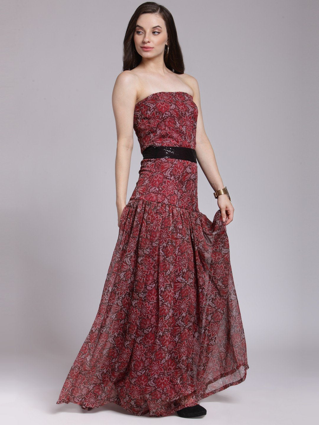 Marron Printed Dress