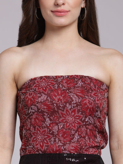 Marron Printed Dress