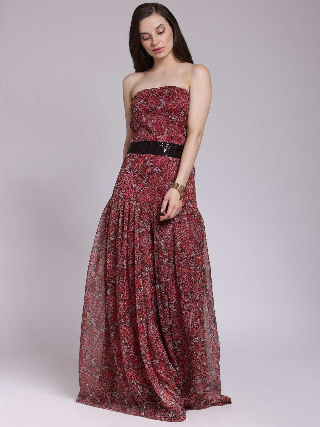 Marron Printed Dress