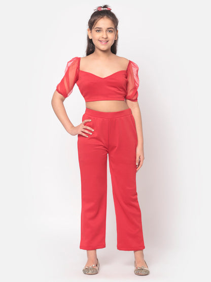 MINOS Solid Red Net sleeve Top