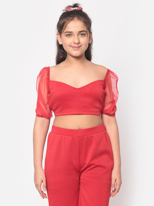 MINOS Solid Red Net sleeve Top