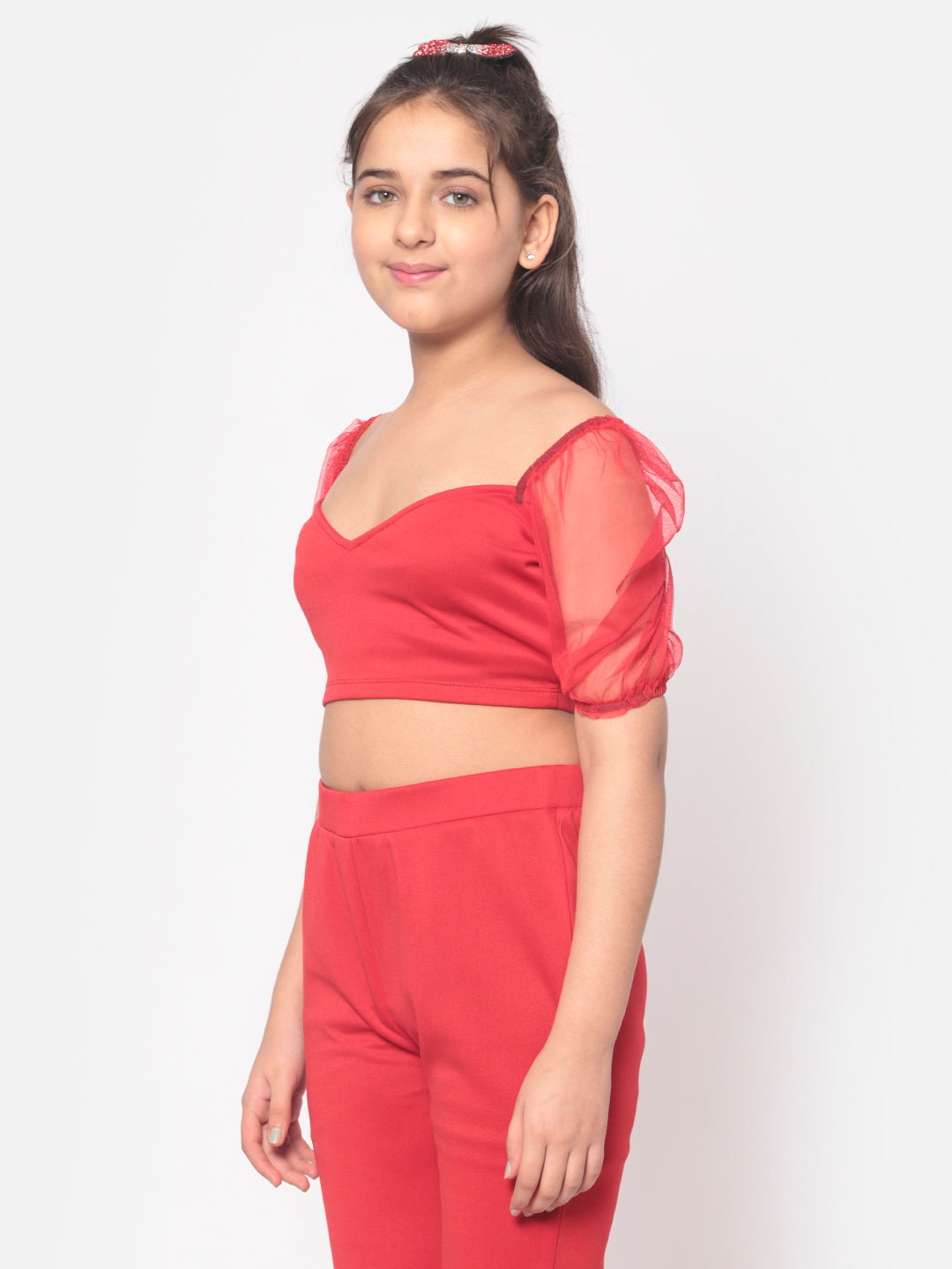 MINOS Solid Red Net sleeve Top