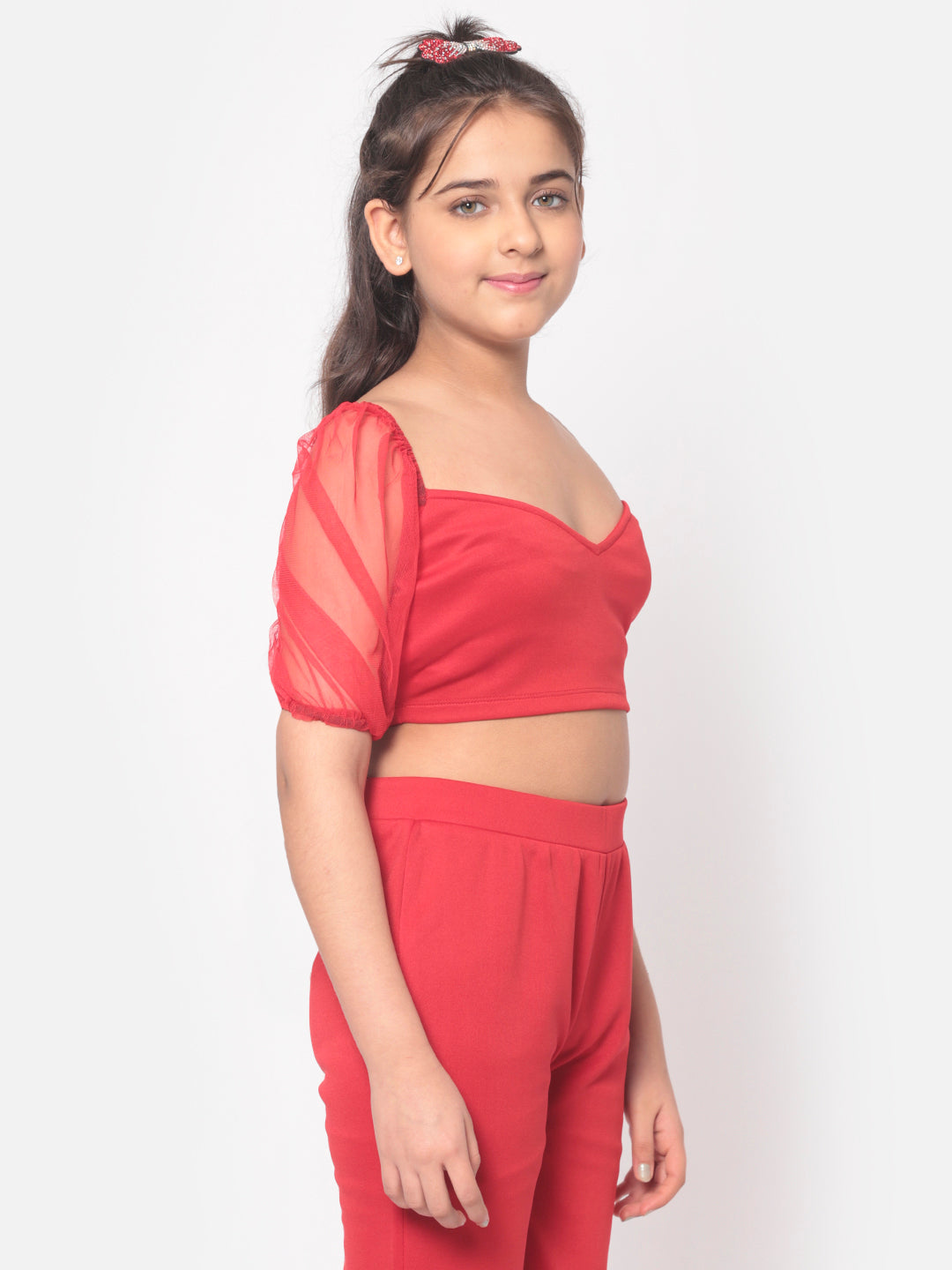 MINOS Solid Red Net sleeve Top