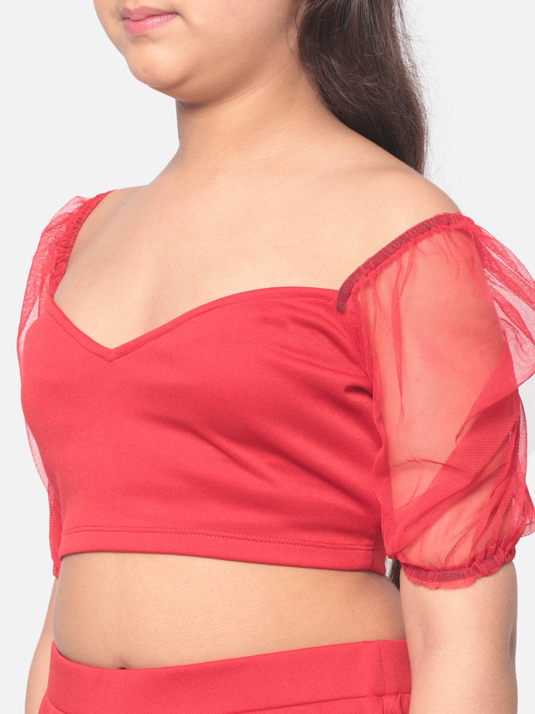 MINOS Solid Red Net sleeve Top