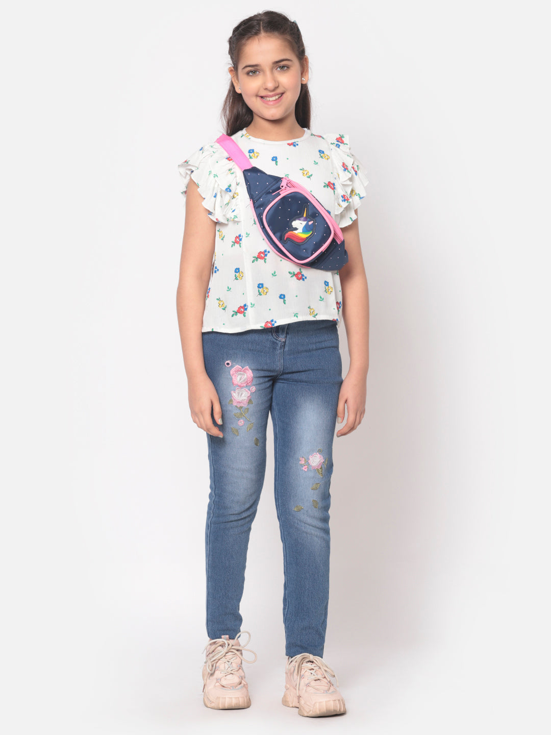 MINOS White Printed Frill Top