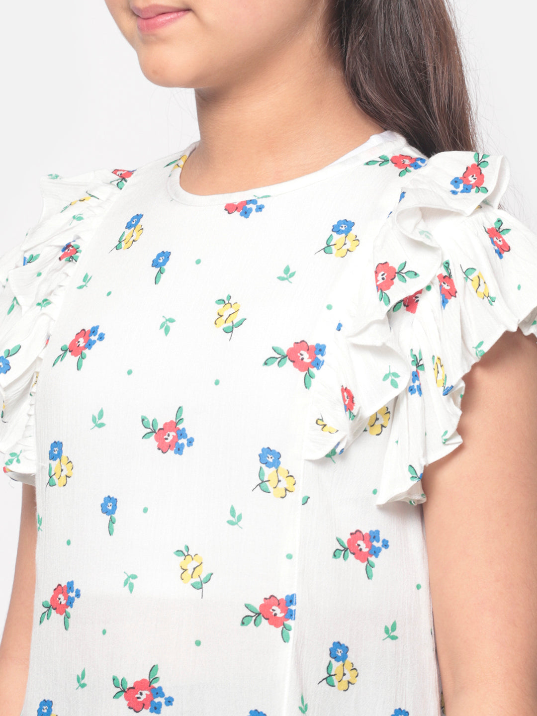 MINOS White Printed Frill Top