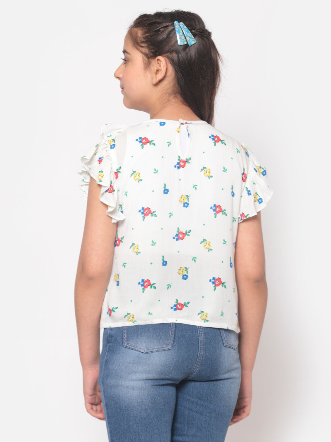 MINOS White Printed Frill Top