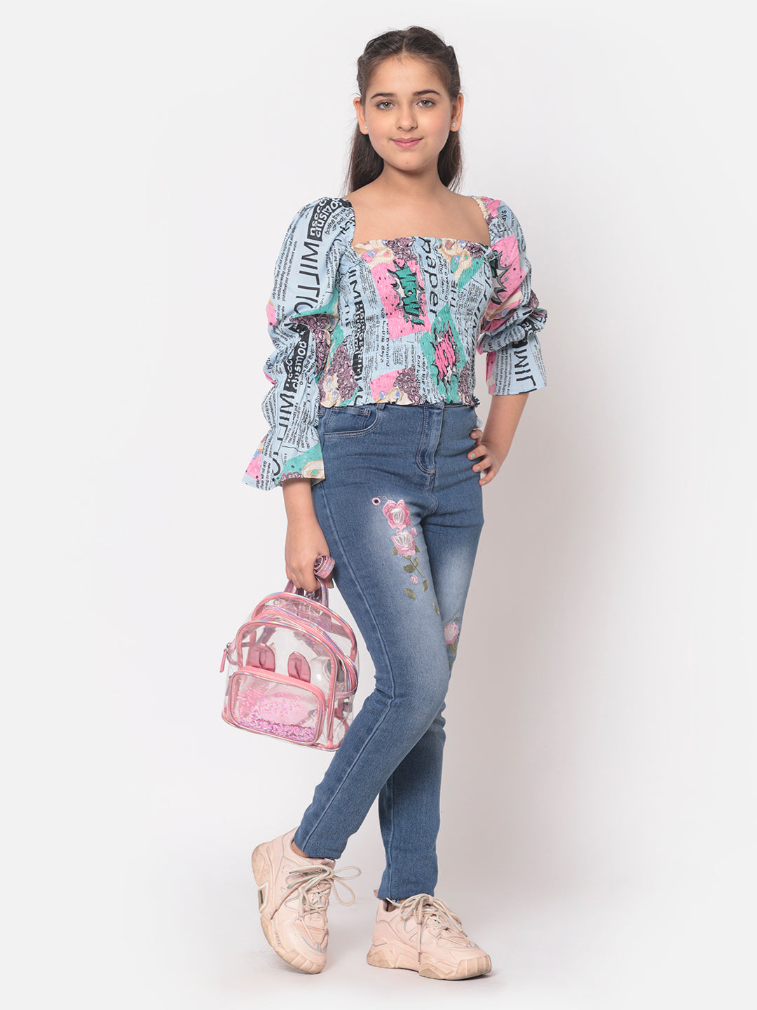 MINOS Blue Smocked Top
