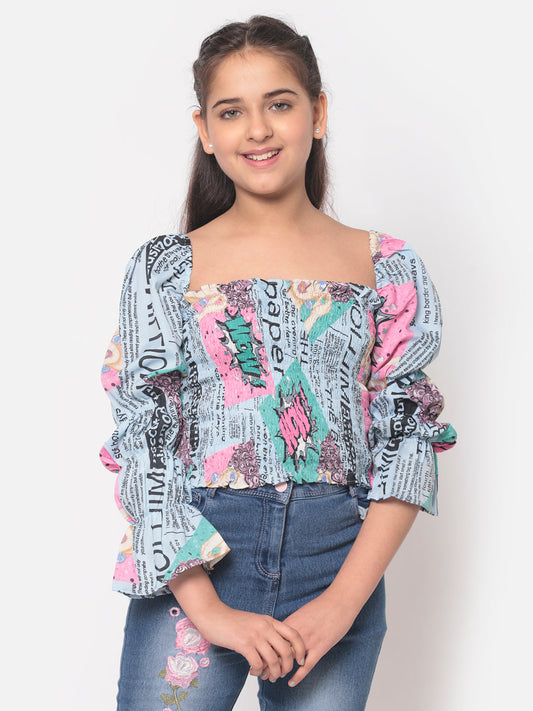 MINOS Blue Smocked Top